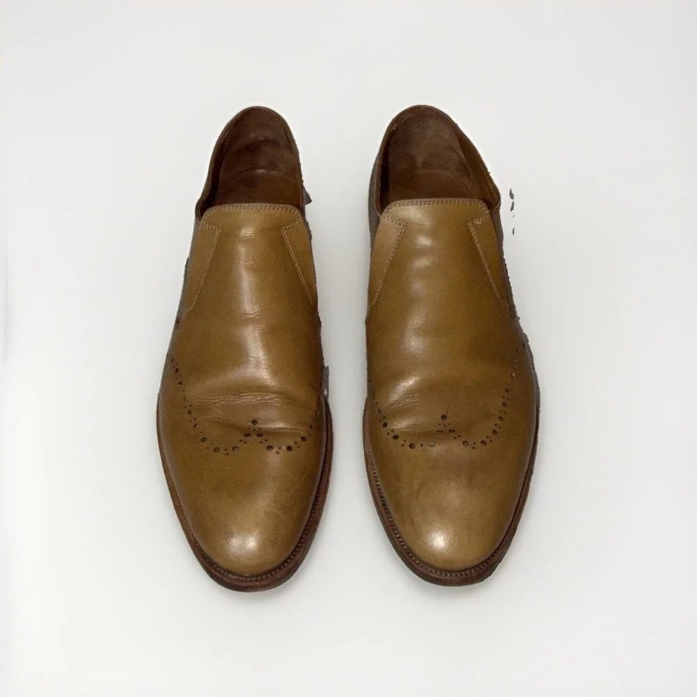 Allen Edmonds Lucca Walnut Leather Brogue Slip On Loafers Mens 11.5 D Italy
